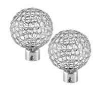 Alide 2 Pcs Silvery Hollow Ball Drapery Rail Pole Head Cap Decorative Window Curtain Pole Finials Ends, Inner Diameter 25mm