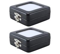 Alide 2PCS Black Square PU Leather Loose Diamond Gemstone Display Box with Clear Clasp Lids and Sponge Jewelry Show Case Coin Small Jewelry