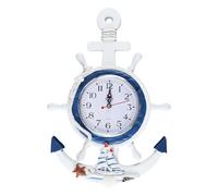 Alide Mediterranean Style Anchor Clock, Outdoor ClocksNautical Anchor Ship Steering Wheel Fishing Net Wall Clock for Beach Sea Theme Decor