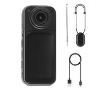 Alide S70 Mini Action Camera (Black) - 2.7K HD, 180° Rotating Lens, 1.47" Screen, Magnetic Lanyard + 64GB SD Card, Pocket Cam for Vlogging/Cycling/Travel