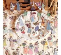 Alideco 120pcs Scrapbook Stickers Set Kawaii Vintage Four Seasons Girls wear Stickers for Journaling Scrapbooking Junk Journal Crafts Embelishment Decoration Diary Stickers (xindongnvhai)