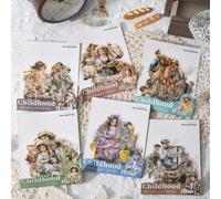 Alideco 120pcs Scrapbook Stickers Vintage Cute Characters Scrapbooking Junk Journal Crafts Embelishment Decoration Stickers (tongnianshiguang)