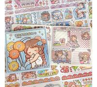 Alideco 14sheets Scrapbook Stickers Cute Kawaii Girls People Telado Scrapbooking for Journaling Junk Journal Crafts Embelishment Decoration Diary Stickers (huayuanmijingTie)