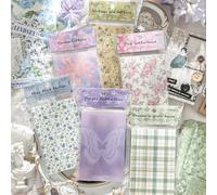 Alideco 300pcs Vintage Floral Print Butterfly Checkered Scrapbooking Paper for Journaling Supplies, Decorative Craft Paper for Junk Journals (limingqingfeng)