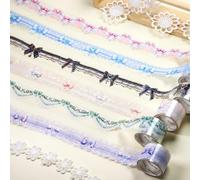 Alideco 6pcs Decorative Adhesive Tapes Vintage Lace Pearl PET Tape Great for Bullet Journal Supplies, Arts, Scrapbook, DIY Crafts, Planners (leisizhulianmeng)