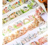 Alideco 6pcs Decorative Adhesive Tapes Vintage Small town house PET Tape Great for Bullet Journal Supplies, Arts, Scrapbook, DIY Crafts, Planners(mengxiangxiaozhen)