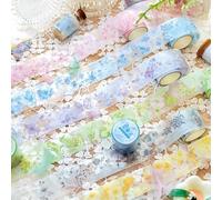 Alideco 6pcs Decorative Adhesive Tapes Watercolor Flower PET Tape Great for Bullet Journal Supplies, Arts, Scrapbook, DIY Crafts, Planners(huajianxuyu)