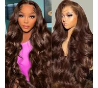 Alididi 32Inch Chocolate Brown Human Hair Wig 180 Density 13x4 Body Wave HD Lace Front Wigs Human Hair Brown Wig Human Hair Glueless Wigs Chocolate Brown Wig for Women