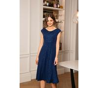 Alie Street London Darcie Cowl Neck Dress (Glitter Blue) - UK 6-8 - Glitter Blue - Jersey