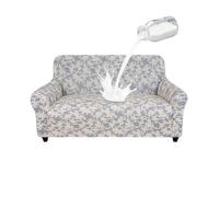 ALIECOM 100% Waterproof Loveseat Covers for 2 Cushion Couch Pet Friendly Love Seat Couch Cover for Dogs Sofa Cover Washable Stretch Printed Sofa Slipcovers Furniture Protector (Beige & Blue, Medium)