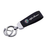 ALIEDA Car Keychain, Suede Leather Metal Buckle Rotating Key Chain Rings, Decoration Accessories, For Alfa Romeo Stelvio 4C Mito Giulietta,Bla-ck