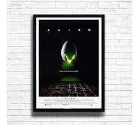 ALIEN 80s Movie Print Vintage Nostalgic Film Framed Poster in A4 and A3 Size Options Great Home, Pub, Café, Bar Decoration Wall Art Print Wooden Frame (Print only, A3)