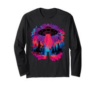 Alien Abduction Cat UFO Vaporwave Art Gift Long Sleeve T-Shirt