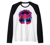 Alien Abduction Cat UFO Vaporwave Art Gift Raglan Baseball Tee