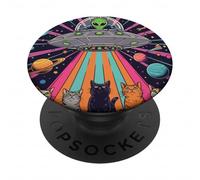 Alien Abduction Cats UFO Flying Style Retro Vintage PopSockets Adhesive PopGrip