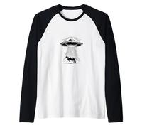 Alien Abduction Cow UFO Beam Retro Cosmic Illustration Raglan Baseball Tee