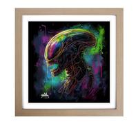 Alien Abstract Art No.1 Framed Print | 18x18 Inch Oak Framed Wall Art | Ready to Hang | Abstract Fantasy Picture | Living Room Bedroom Lounge Office
