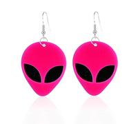Alien Acrylic Neon Earrings for Women Funny Weird Cartoon Green Rose Red Color Aliens Face Big Eye Space Spaceman Statement Dangle Drop Earrings for Friend Family Lover Halloween Punk Style Jewelry