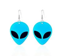Alien Acrylic Neon Earrings for Women Funny Weird Cartoon Green Rose Red Color Aliens Face Big Eye Space Spaceman Statement Dangle Drop Earrings for Friend Family Lover Halloween Punk Style Jewelry