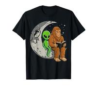 Alien And Bigfoot Reading On The Moon For Kids And Youth T-Shirt