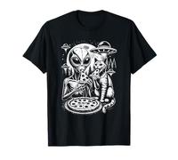 Alien And Cat Eating Pizza Aliens Believer Cats Lover Funny T-Shirt