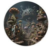 Alien Architecture 1000 Pieces Circular Jigsaw Creative The Outer Space Unique Challenge Games for Adults And Kids 1000pcs (67.5x67.5cm)