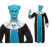 Smiffys Alien Lord Collection, Blue with Robe & EVA Mask, Halloween Space Fancy Dress, Alien Dress Up Costumes