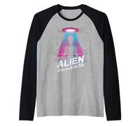 Alien Beam Me to The 80s Retro Fun Raglan Baseball Tee