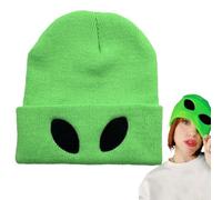 Alien Beanie - Knitted Green Alien Beanie - Warm Winter Hat, Soft, Comfortable Knitted Hat with Cuffs, Windproof Knitted Hat for Running, Outdoor Sports, Cold Weather Equipment, Stylish Winterac