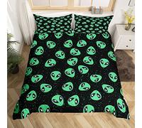 Alien Bedding Duvet Cover Set Kids Outer Space Alien Bedding Set Planets Comforter Cover Set for Boys Science Fiction Lightweight Green Sci-fi Quilt Cover King Size