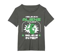 Alien Beliver - I Believe in Aliens do Aliens Believe in me? T-Shirt, Women's Plus, Asphalt Grey, 2X