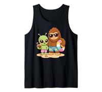 Alien Bigfoot Beach Vacation Funny Cryptid Friends Tank Top