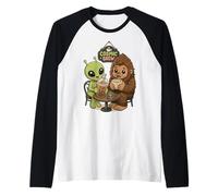 Alien & Bigfoot Coffee Friends Cosmic Brew Funny Raglan Baseball Tee