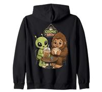 Alien & Bigfoot Coffee Friends Cosmic Brew Funny Zip Hoodie