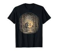 Alien Bigfoot Lantern Cryptid Hiking Retro Forest Tee T-Shirt