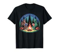 Alien Camping Bigfoot Campfire Reading Peaceful Forest T-Shirt