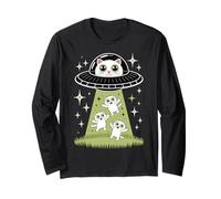 Alien Cat UFO Beaming Kittens Cute Galaxy Design Long Sleeve T-Shirt