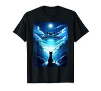 Alien Cat UFO Spaceship Night Sky Fantasy Funny Sci-Fi Art T-Shirt