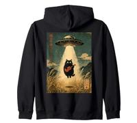 Alien Cat UFO Ukulele Funny Sci Fi Music Retro Fantasy Zip Hoodie