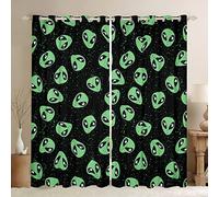 Alien Darkening Curtains Kids Outer Space Alien Curtains for Bedroom Living Room Planets Window Drapes Set for Boys Science Fiction Lightweight Green Sci-fi W52*L63