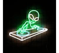 Alien DJ Neon Sign DJ Gifts for Men Cave Cool LED Neon Light for Music Bar Wall Decor Dimmable LED Signs for Game Room Bedroom Decor Bar Music Concert Wall Art 15.7 * 12.6IN
