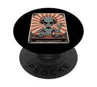 Alien DJ Retro Artwork Sci-Fi Music Lover PopSockets Adhesive PopGrip