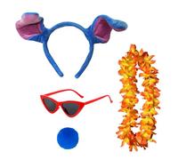 Alien Dog Costume Set Include Blue Ears Headband, Red Sunglasses, Orange Hawaiian Lei, Tail, Dress Up Accessories for Halloween Animal Cosplay