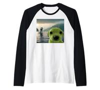 Alien Dog Viral Meme Selfie with Loch Ness Monster Nessie Raglan Baseball Tee