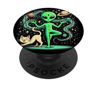 Alien Doing a Yoga - Yoga Pose - Space - Plankton PopSockets Adhesive PopGrip