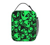 Alien Dress Green Aliens Face Insulated Lunch Box For Women Man, Portable Lunch Bag Reusable Cooler Tote For Office Work Travel Picnic Camping Beach