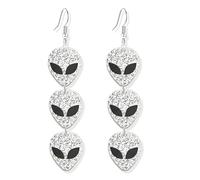 Alien Earrings for Women Lightweight Funny Creative Cartoon Green Space Head Alien Earrings Halloween Statement Jewelry, M, Alloy Steel, No Gemstone