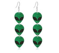 Alien Earrings for Women Lightweight Funny Creative Cartoon Green Space Head Alien Earrings Halloween Statement Jewelry, M, Alloy Steel, No Gemstone
