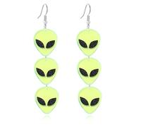 Alien Earrings for Women Lightweight Funny Creative Cartoon Green Space Head Alien Earrings Halloween Statement Jewelry, M, Alloy Steel, No Gemstone