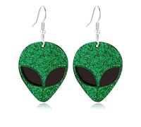 Alien Earrings for Women Lightweight Funny Creative Cartoon Green Space Head Alien Earrings Halloween Statement Jewelry, M, Alloy Steel, No Gemstone